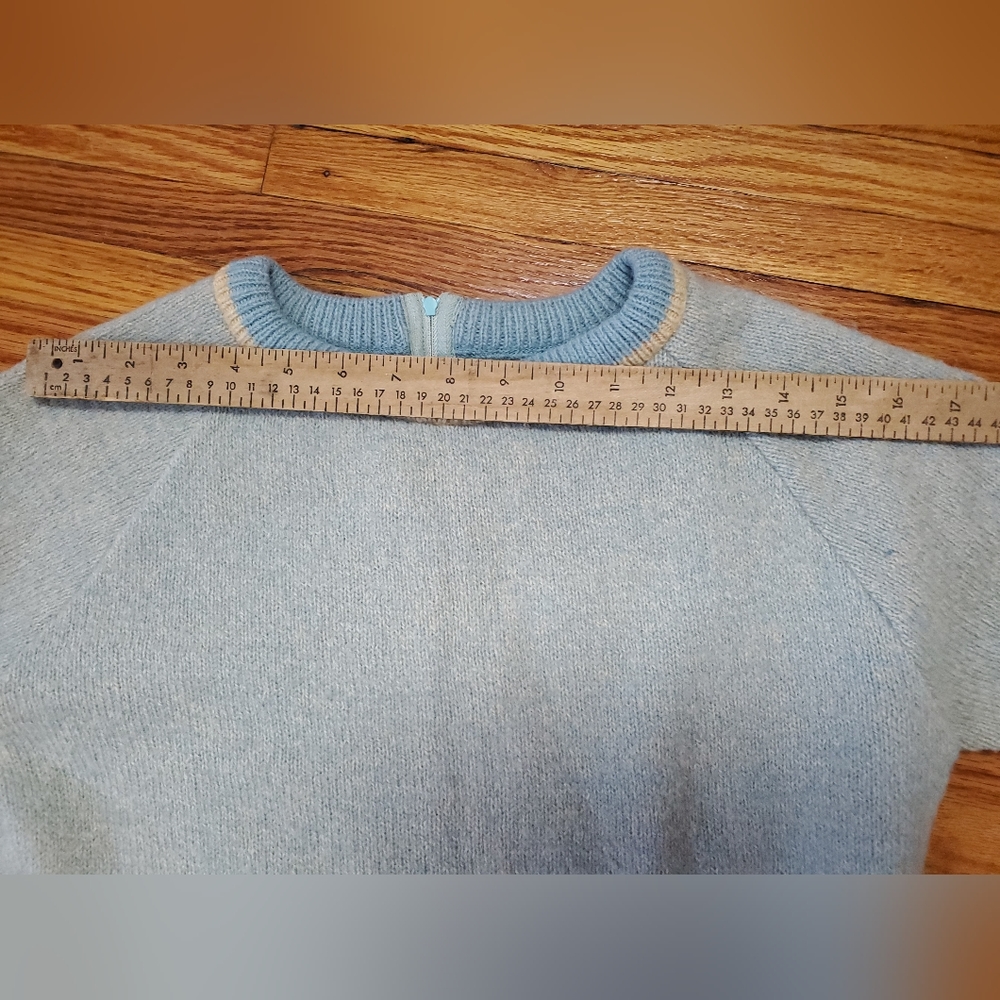 Vintage 70s Sears Shetland Wool Blue Ivory Sweater Dress Knit S / M - Picture 13 of 16